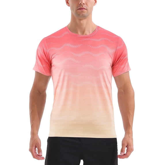 APTRO Men's and Big Men's Workout Shirt Athletic Core Shirt Quick Dry Moisture Wicking Short Sleeve Performance T-Shirt Gradient Pink-orange,Sizes S-3XL