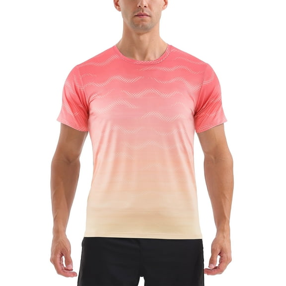 APTRO Men's and Big Men's Athletic Core T-Shirt Quick Dry Moisture Wicking Short Sleeve Shirt Workout Running T-Shirt Gradient Pink-orange,Sizes S-3XL
