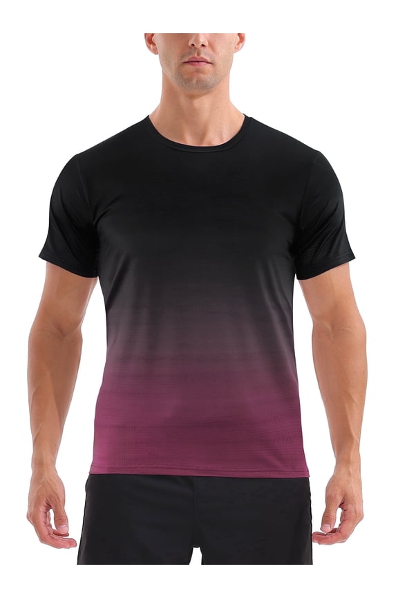Men's and Big Men's Workout Shirt Athletic Core Shirt Quick Dry Moisture Wicking Short Sleeve Performance T-Shirt Gradient Wine Red,Sizes S-3XL