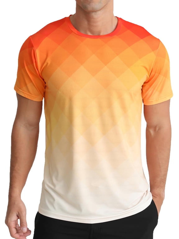 Men's and Big Men's Workout Shirt Athletic Core Shirt Quick Dry Moisture Wicking Short Sleeve Performance T-Shirt Gradient Orange,Sizes S-3XL