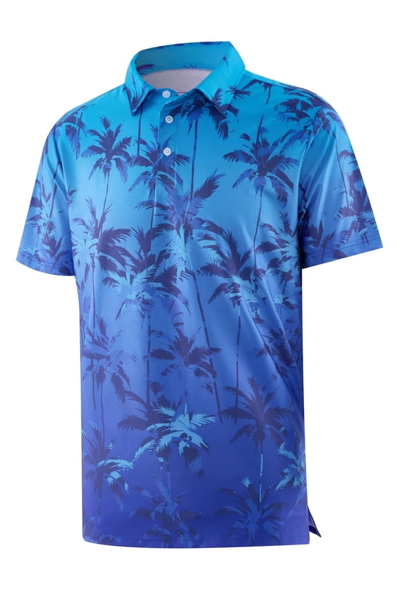 Mens Polo Shirt Short Sleeve Floral Golf Shirt Dry Fit Printed Performance Moisture Wicking Collared Polo Shirt Gradient Blue 043 2XL