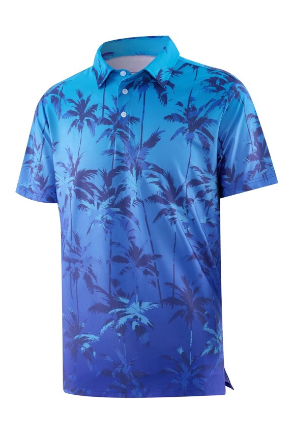 Mens Polo Shirt Short Sleeve Floral Golf Shirt Dry Fit Printed Performance Moisture Wicking Collared Polo Shirt Gradient Blue 043 L