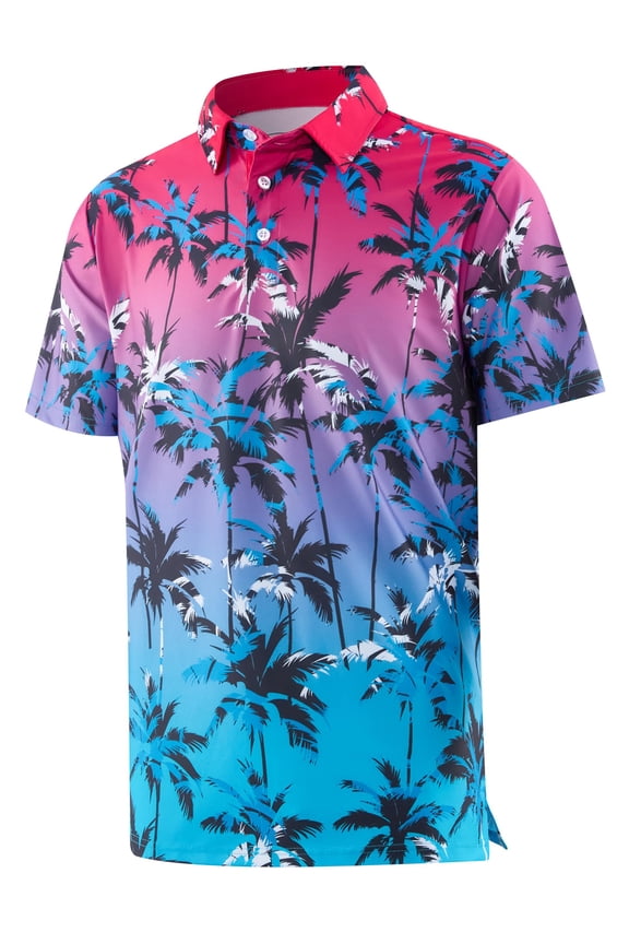 Mens Golf Shirt Hawaiian Polo Shirt Short Sleeve Dry Fit Performance Moisture Wicking Collared Polo Shirt Gradient Pink 044 XL