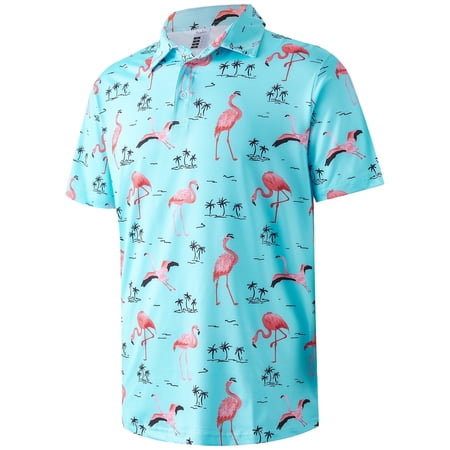 APTRO Mens Golf Shirt Short Sleeve Floral Polo Shirt Dry Fit Printed Performance Moisture Wicking Collared Polo Shirt Flamingo Light Blue MPO20 S