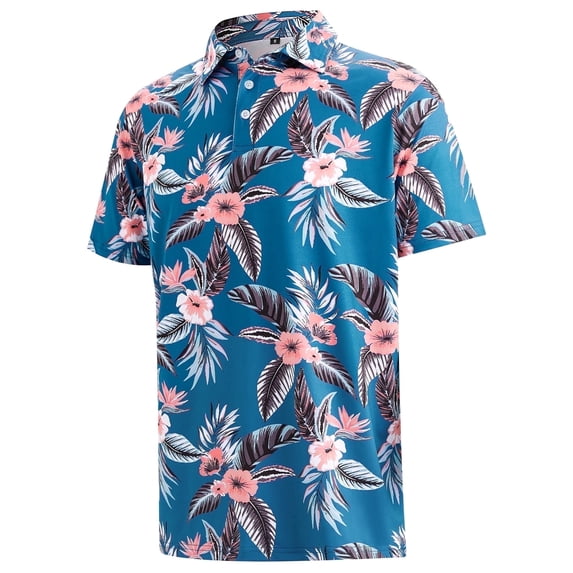 APTRO Mens Golf Shirt Hawaiian Polo Shirt Short Sleeve Dry Fit Performance Moisture Wicking Collared Polo Shirt With Print Flamingo Navy MPO24 S