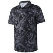 APTRO Mens Golf Shirt Hawaiian Polo Shirt Short Sleeve Dry Fit Performance Moisture Wicking Collared Polo Shirt With Print Leaf Black MPO78 L