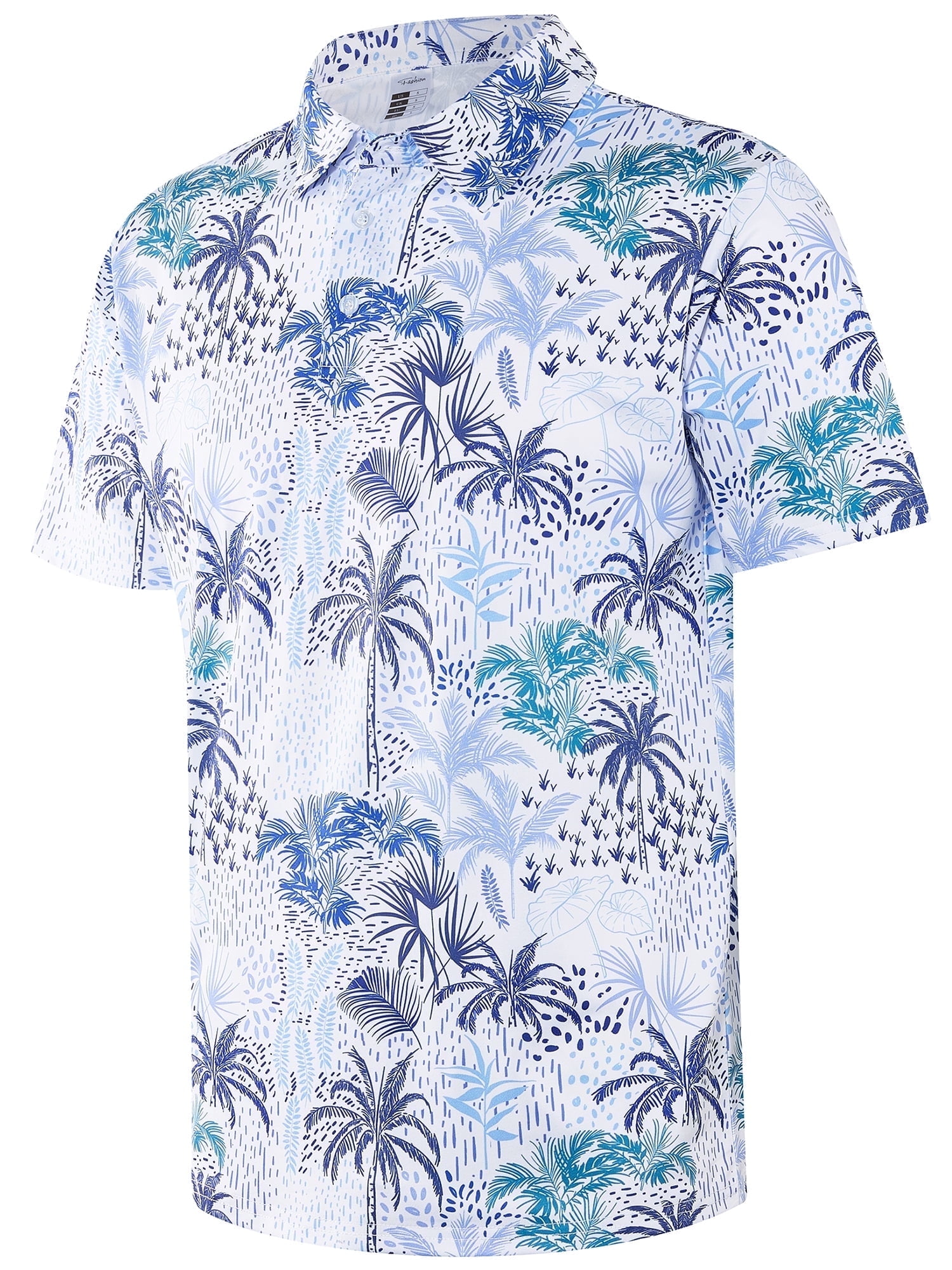 APTRO Mens Golf Shirt Short Sleeve Floral Polo Shirt Dry Fit Printed Performance Moisture Wicking Collared Polo Shirt Palm Tree White MPO35 S