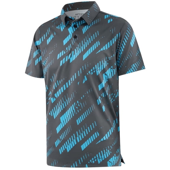 APTRO Mens Golf Shirt Hawaiian Polo Shirt Short Sleeve Dry Fit Performance Moisture Wicking Collared Polo Shirt Black Blue 049 L