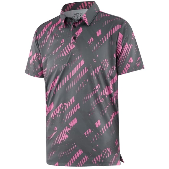 APTRO Mens Golf Shirt Hawaiian Polo Shirt Short Sleeve Dry Fit Performance Moisture Wicking Collared Polo Shirt Black Pink 048 L
