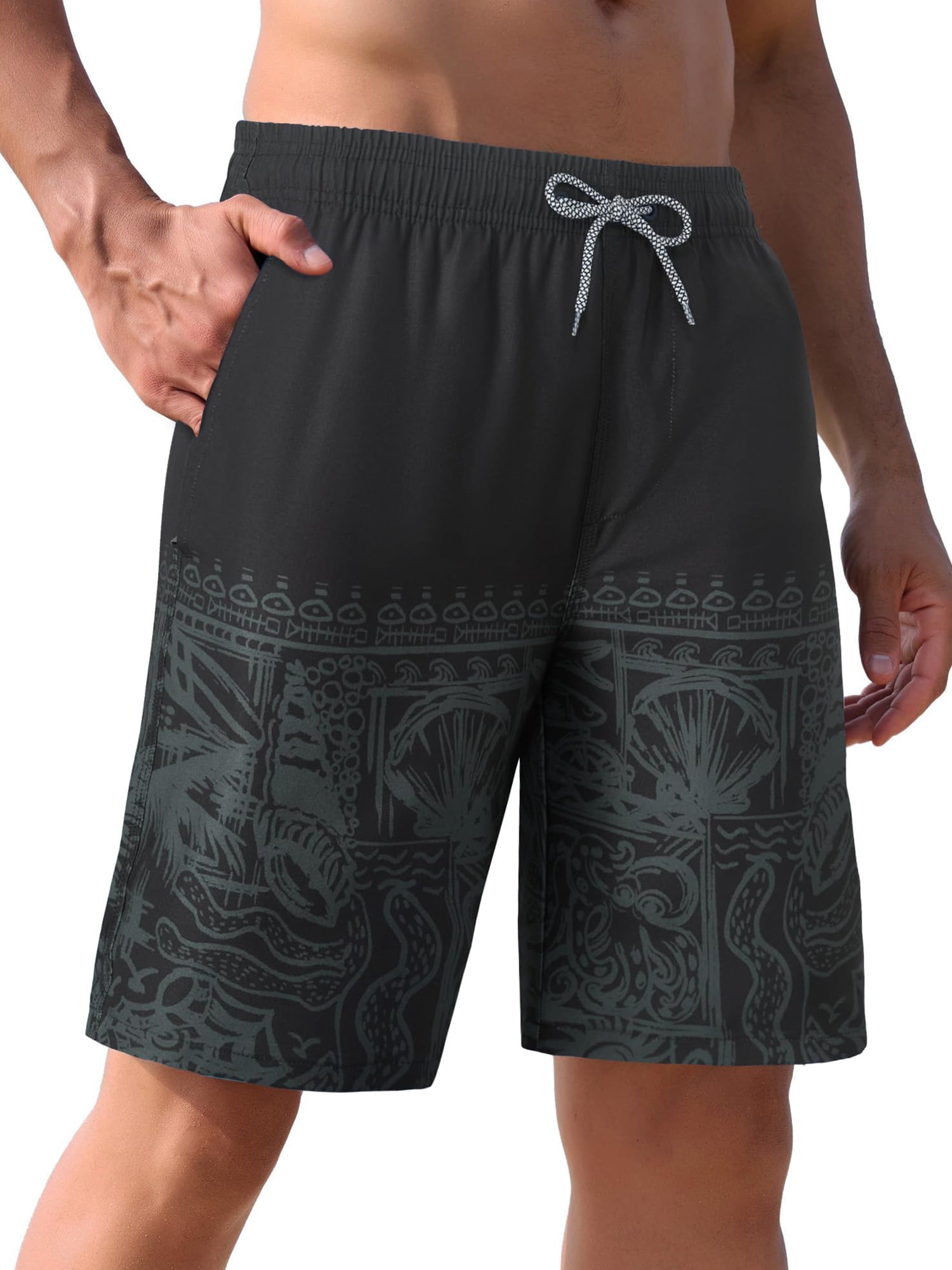 APTRO Mens Swim Trunks 9 inch Bathing Suit With Zipper Pockets Quick Dry Mesh Liner Swim Shorts Board Shorts Swimsuit Beach Shorts Black Shell 5XL