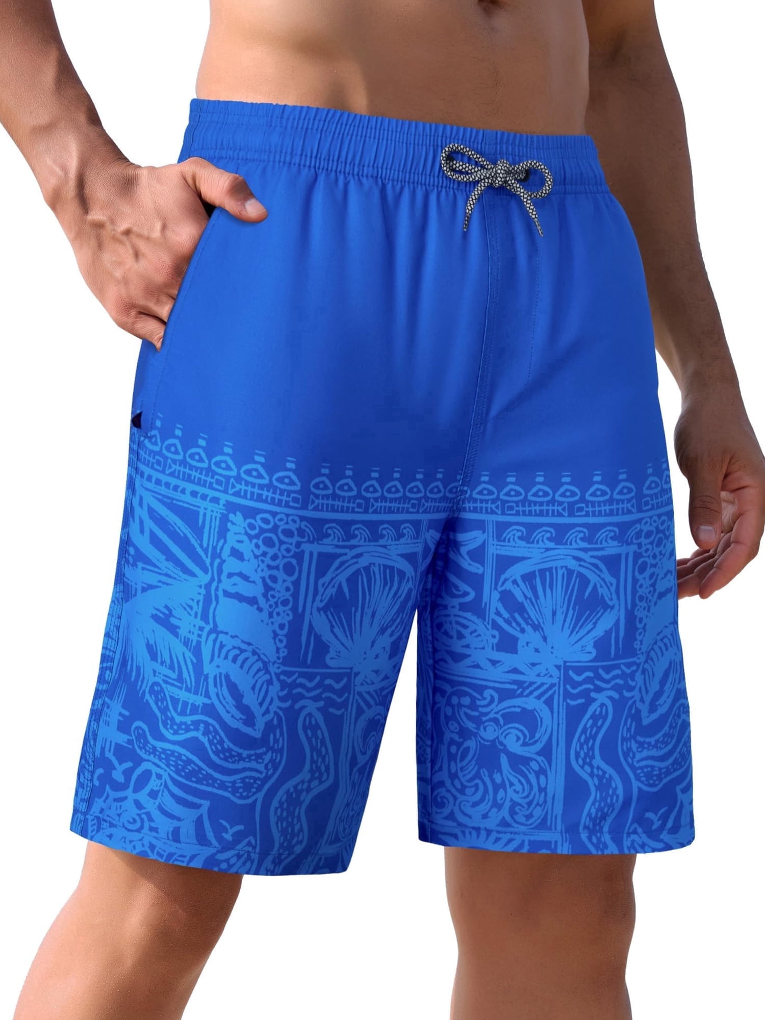 APTRO Mens Swim Trunks 9 inch Bathing Suit With Zipper Pockets Quick Dry Mesh Liner Swim Shorts Board Shorts Swimsuit Beach Shorts Blue Shell 2XL