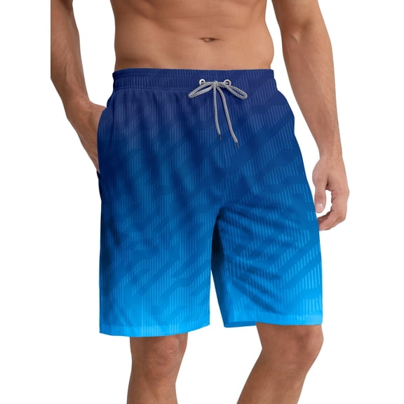 APTRO Mens Swim Trunks 9'' Mesh Liner Quick Dry Swim Shorts Board Shorts Bathing Suit Swimsuit Summer Beach Shorts Blue Stripe MK92 L