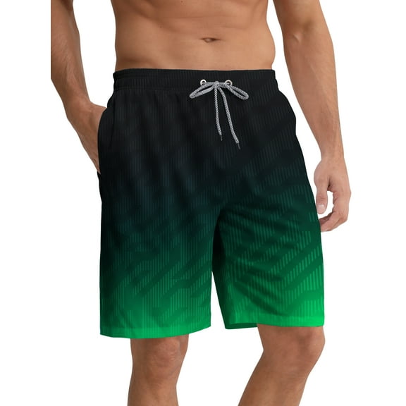 APTRO Mens Swim Trunks 9'' Mesh Liner Quick Dry Swim Shorts Board Shorts Bathing Suit Swimsuit Summer Beach Shorts Green Stripe MK93 L