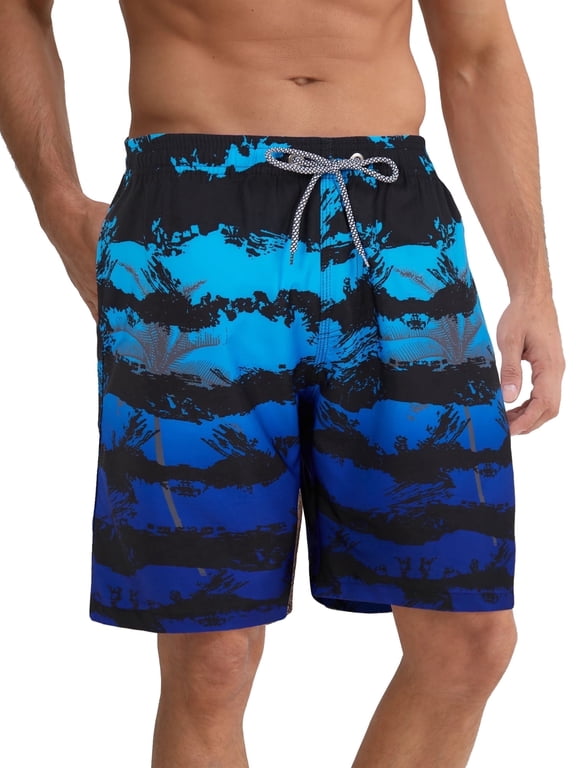 Mens Swim Trunks 9'' Mesh Liner Quick Dry Swim Shorts Board Shorts Bathing Suit Swimsuit Summer Beach Shorts Blue MK28 L