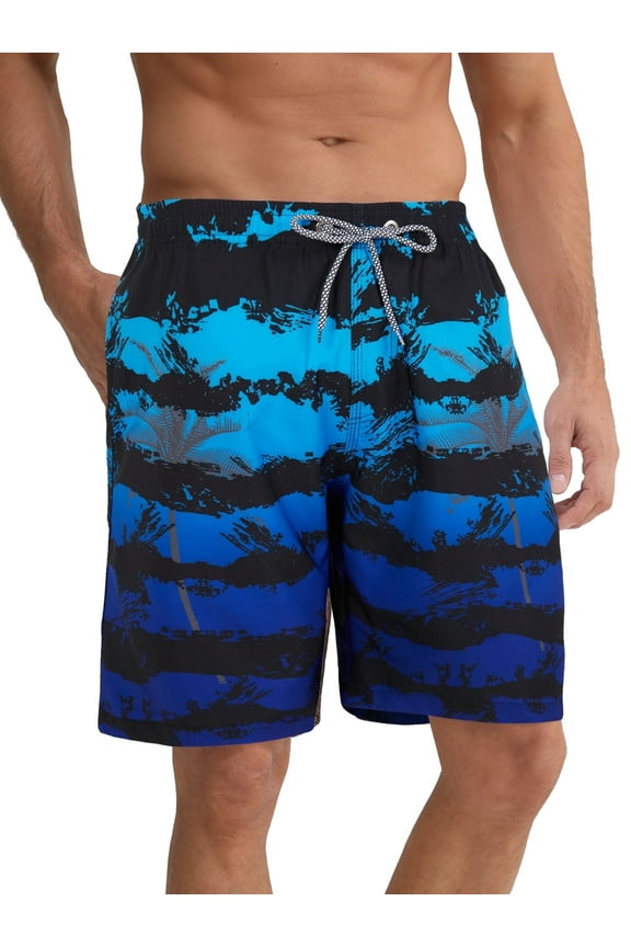 Mens Swim Trunks 9'' Mesh Liner Quick Dry Swim Shorts Board Shorts Bathing Suit Swimsuit Summer Beach Shorts Blue MK28 L