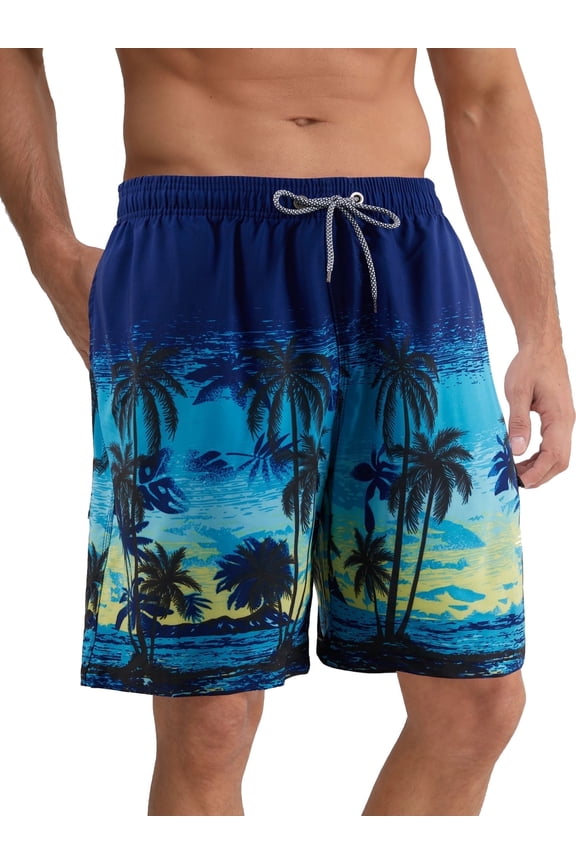 Mens Swim Trunks 9'' Mesh Liner Quick Dry Swim Shorts Board Shorts Bathing Suit Swimsuit Summer Beach Shorts Blue MK33 4XL