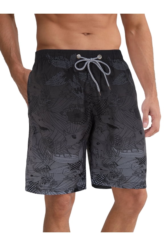 Mens Swim Trunks 9'' Mesh Liner Quick Dry Swim Shorts Board Shorts Bathing Suit Swimsuit Summer Beach Shorts Gray MK065 L