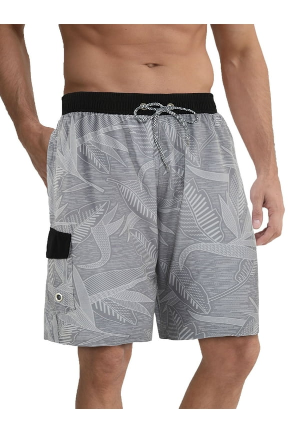 Mens Swim Trunks 9'' Mesh Liner Quick Dry Swim Shorts Board Shorts Bathing Suit Swimsuit Summer Beach Shorts Gray MK36 4XL