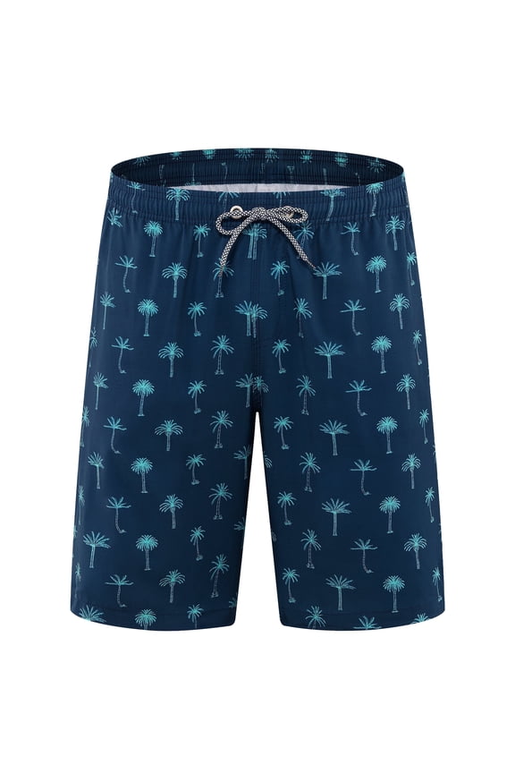 Mens Swim Trunks 9'' Mesh Liner Quick Dry Swim Shorts Board Shorts Bathing Suit Swimsuit Summer Beach Shorts Palm Navy MK205 XL
