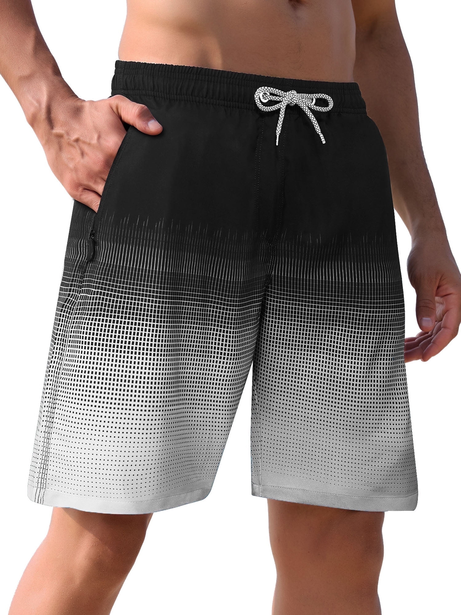 APTRO Mens Swim Trunks 9'' Mesh Liner Quick Dry Swim Shorts Board Shorts Bathing Suit Swimsuit Summer Beach Shorts With Zip Pockets Black L