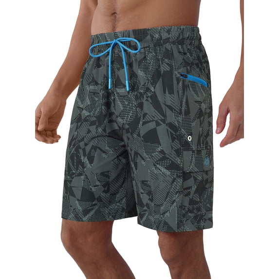 APTRO Mens Swim Trunks 9'' With Pockets Quick Dry Swim Shorts Board Shorts Bathing Suit Swimsuit Summer Beach Shorts Geometric Pattern Black L