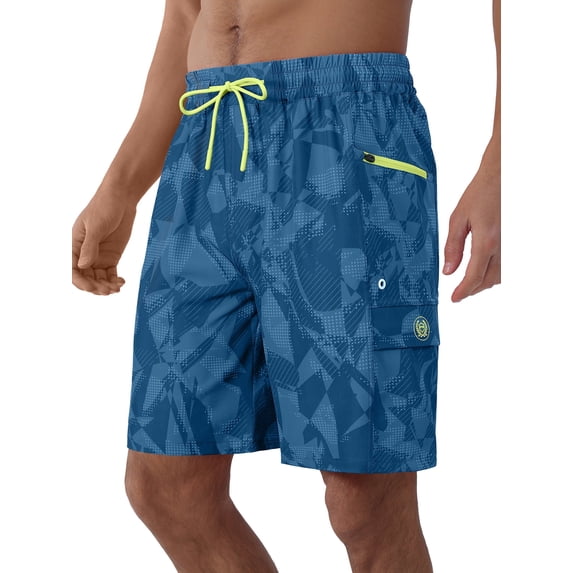 APTRO Mens Swim Trunks 9'' With Pockets Quick Dry Swim Shorts Board Shorts Bathing Suit Swimsuit Summer Beach Shorts Geometric Pattern Dark Blue L