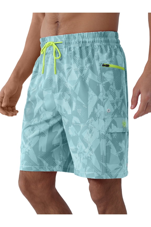 Mens Swim Trunks 9'' With Pockets Quick Dry Swim Shorts Board Shorts Bathing Suit Swimsuit Summer Beach Shorts Geometric Pattern Gray-blue XL