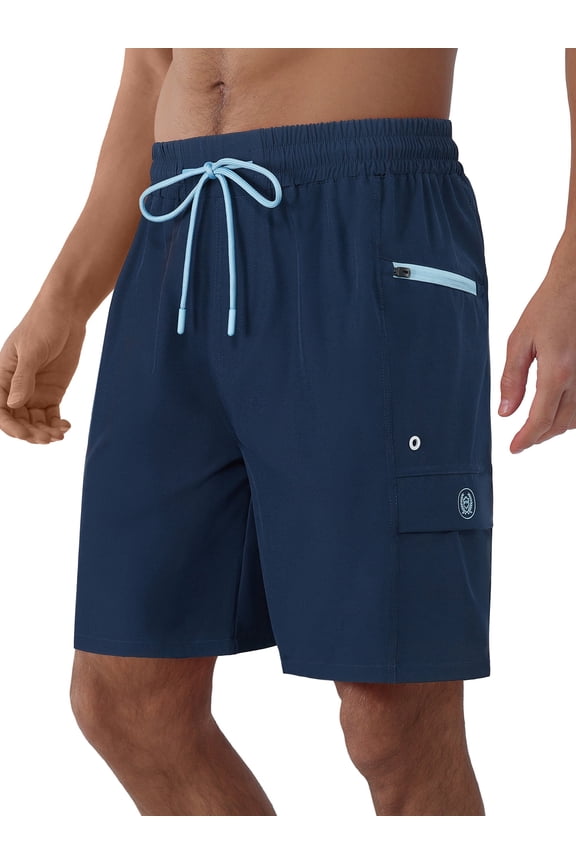 Mens Swim Trunks 9'' With Pockets Quick Dry Swim Shorts Board Shorts Bathing Suit Swimsuit Summer Beach Shorts Navy L