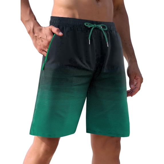 APTRO Mens Swim Trunks 9 inch Bathing Suit With Zipper Pockets Quick Dry Mesh Liner Swim Shorts Board Shorts Swimsuit Beach Shorts Grid Green 02 S