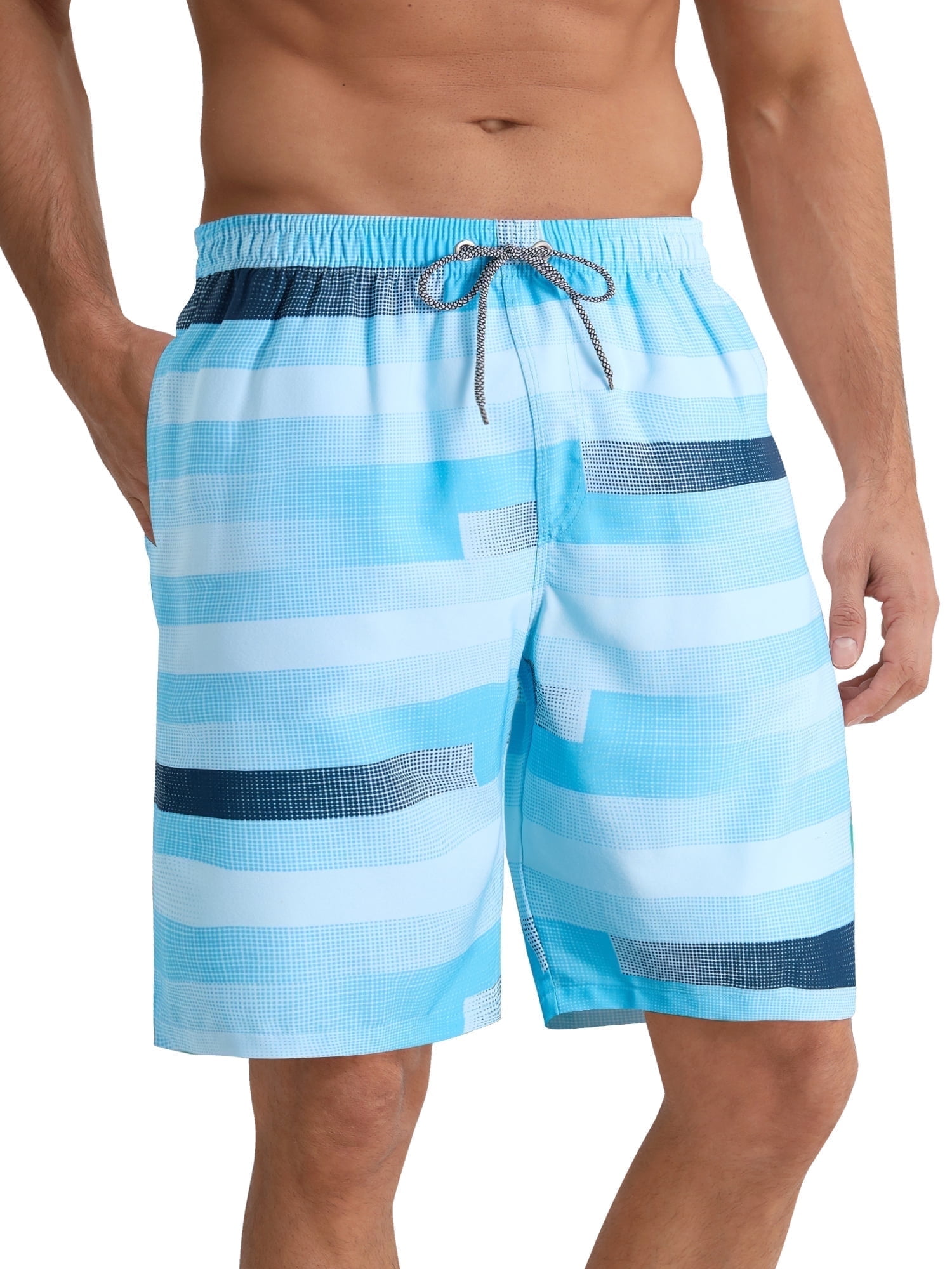 APTRO Mens Swim Trunks 9" Mesh Liner Quick Dry Striped Swim Shorts Bathing Suit Swimsuit Summer Beach Shorts Blue MK371 S