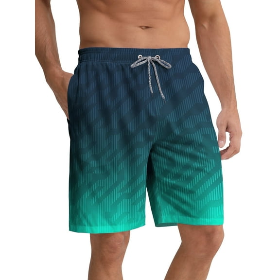 APTRO Mens Swim Trunks 9" Mesh Liner Quick Dry Striped Swim Shorts Bathing Suit Swimsuit Summer Beach Shorts Green01 MK309 XL