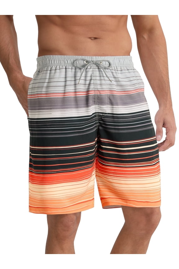 Mens Swim Trunks 9" Mesh Liner Quick Dry Striped Swim Shorts Bathing Suit Swimsuit Summer Beach Shorts Orange MK311 L