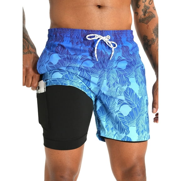 APTRO Mens Swim Trunks With 2 in 1 Liner 5.5"Board Shorts Quick Dry Swimming Bathing Suit Summer Beach Shorts Gradient Blue02 MK273