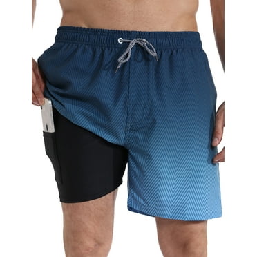 APTRO Mens Swim Trunks With 2 in 1 Liner 5.5"Board Shorts Quick Dry Swimming Bathing Suit Summer Beach Shorts Gradient Dark Blue MK172