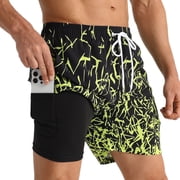 APTRO Mens Swim Trunks With 2 in 1 Compression Liner 5.5"Board Shorts Quick Dry Swimming Bathing Suit Summer Beach Shorts Yellow MK319 M