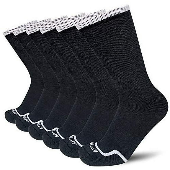 APTYID Men's Moisture Control Cushion Crew Work Boot Socks, Black, Sock Size 10-13, 6 Pairs