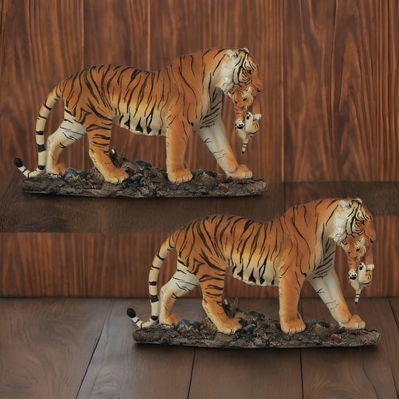 APW 2-PC Orange Bengal Tiger Mother & Cub Figurine Set, 11"W Resin Statue for Home, Office, Bookshelf, Unique Gift for Housewarmings, Holidays, Birthdays