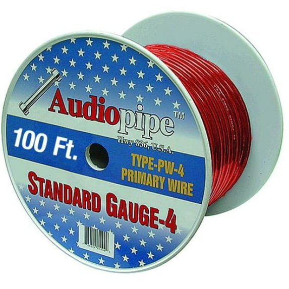 AUDIOPIPE PW4-100RED 100 FEET RED OXYGEN FREE 4 GAUGE AWG TYPE PW-4 PRIMARY WIRE