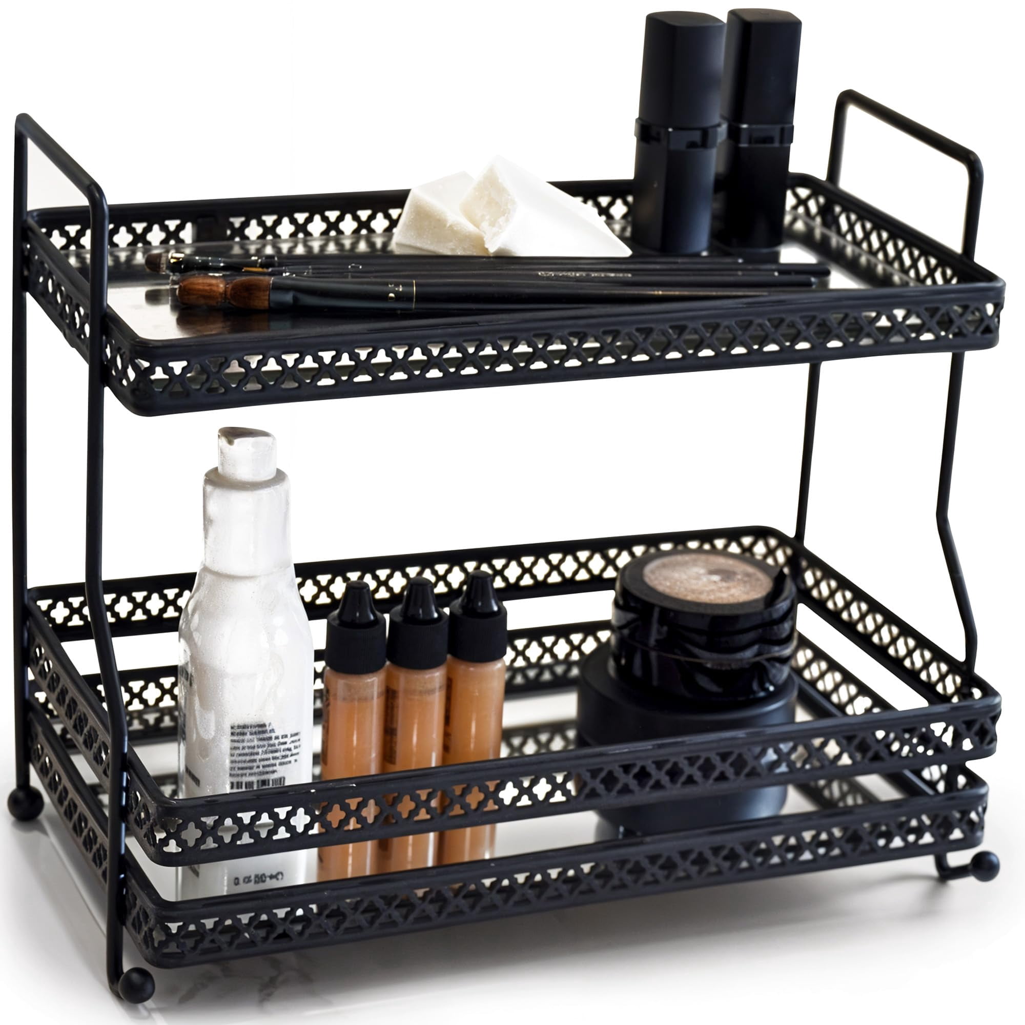 AQ 2-Tier Bathroom Organizer Countertop - Matte Black Vanity Tray for ...