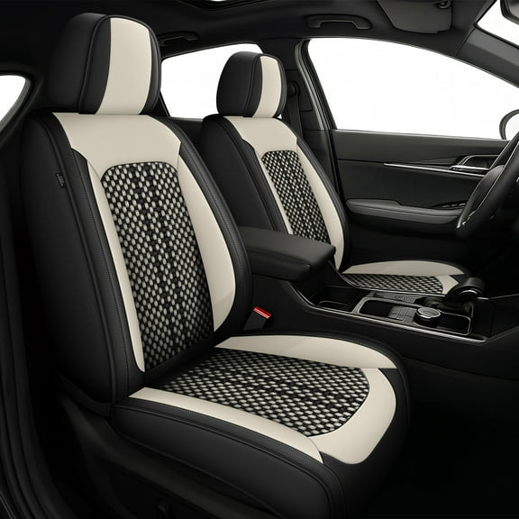 AQBDDBQ Car Seat Covers Front Seats for Honda Passport 2019-2021 Ice Silk Leather Seat Covers Breathable Cooling Compatible Airbag(Beige,Front Row)