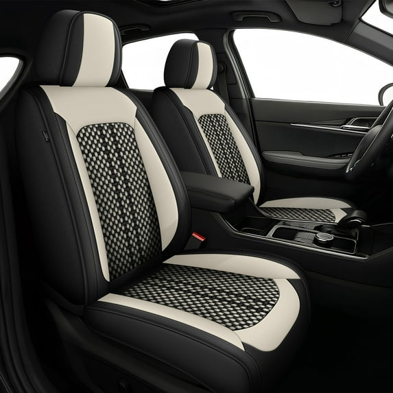 AQBDDBQ Car Seat Covers Front Seats for Nissan Rogue 2008-2025 Ice Silk Leather Seat Covers Breathable Cooling Compatible Airbag(Beige,Front Row)