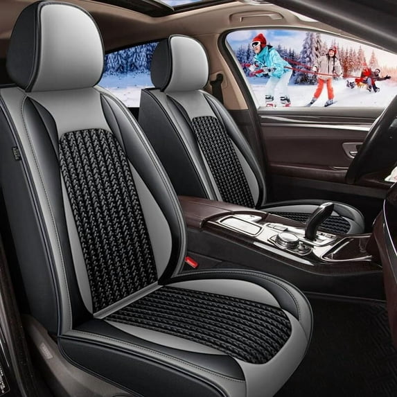 AQBDDBQ Car Seat Covers Full Set Fit for GMC Yukon 2007-2025 Black Full Set Leather Double Stitched Seams Front Back Waterproof Seats Covers Grey,Full Set(5 Seat)