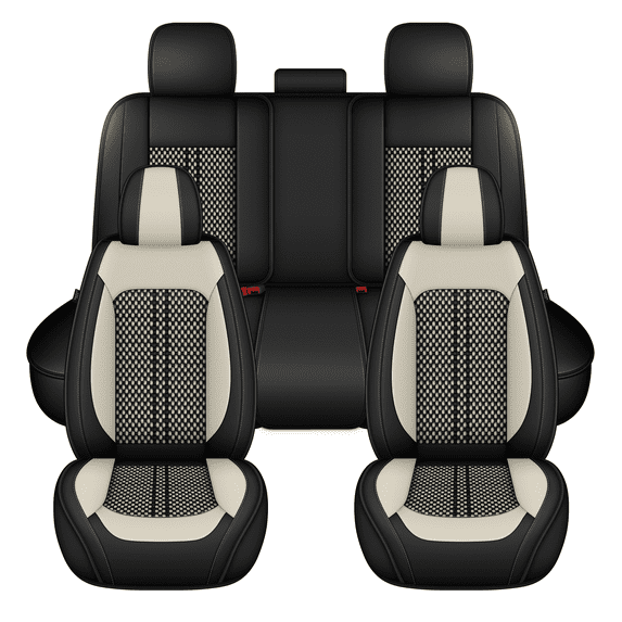 AQBDDBQ Car Seat Covers Full Set for Volkswagen Jetta 2007-2025 Leather Ice Silk Seat Covers Cushion Breathable Easy Installation Compatible Airbag(Beige,2 Row 5 Seat)