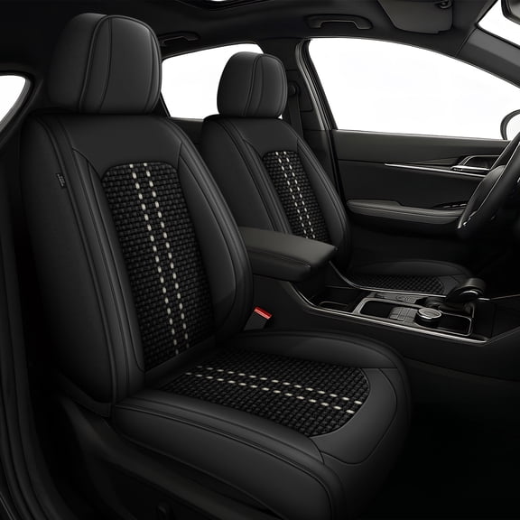 AQBDDBQ Front Car Seat Covers for Ford Taurus 2002-2019 Leather Ice Silk Seat Covers Cushion Breathable Easy Installation Compatible Airbag(Black,Front Row)