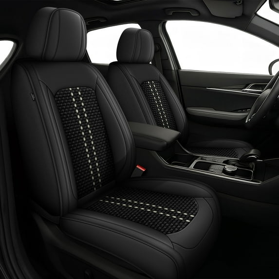 AQBDDBQ Front Car Seat Covers for Toyota Sequoia 2001-2025 Leather Ice Silk Seat Covers Cushion Breathable Easy Installation Compatible Airbag(Black,Front Row)