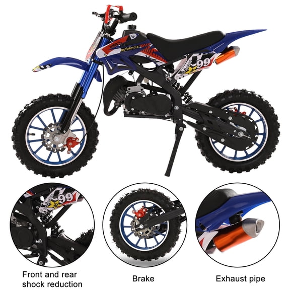 AQCW 49cc Kids Mini Dirt Bike,2-Stroke Gas Power Motocross Pocket Motorbike with Front Rear Disc Brakes, Racing Max Speed 40KM/H (Blue)