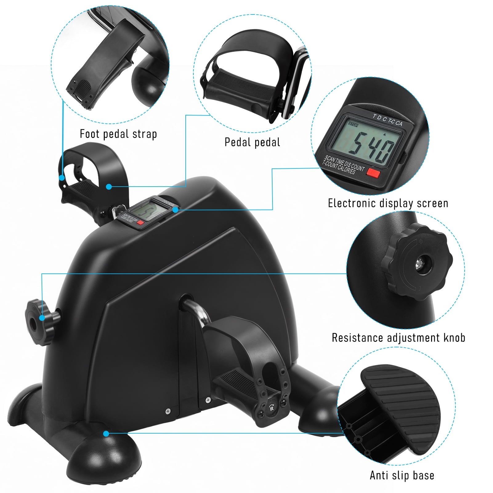 AQCW Mini Exercise Bike, Under Desk Bike Pedal Exerciser for Arm/Leg Exercise, Adjustable Resistance with Digital LCD Display for Home/Office Workout