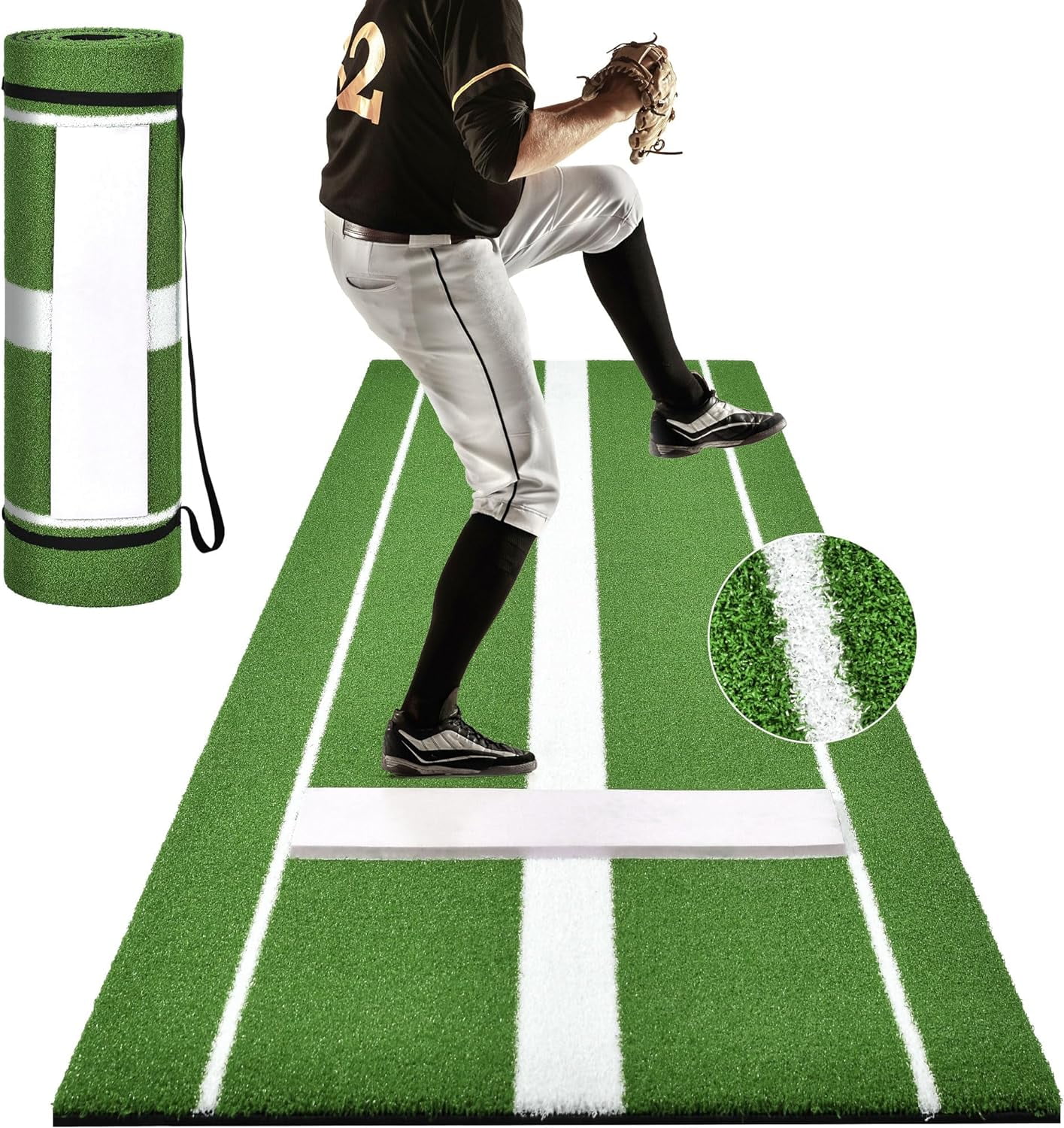 AQCW Softball Pitching Mat,10 x 3 FT Baseball Training Mat,Upgraded