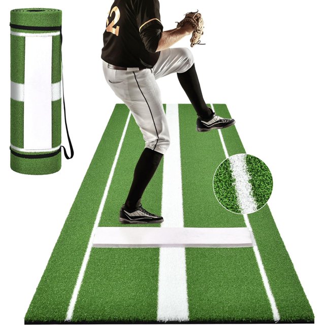 AQCW Softball Pitching Mat,10 x 3 FT Baseball Training Mat,Upgraded