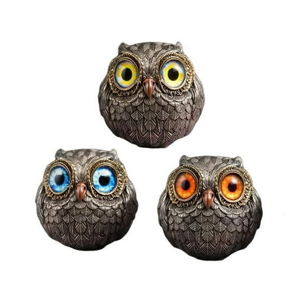 AQFZ 1/3Pcs Handmade Realistic Owl Statue with Big Eyes Intricate Feathers Metal Owl Figurine Home Decor